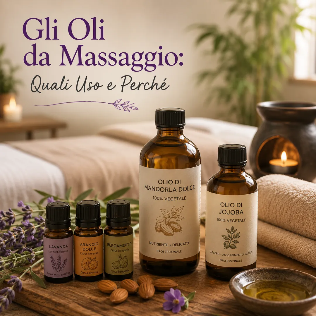 Oli da massaggio professionali usati nello studio di Trieste
